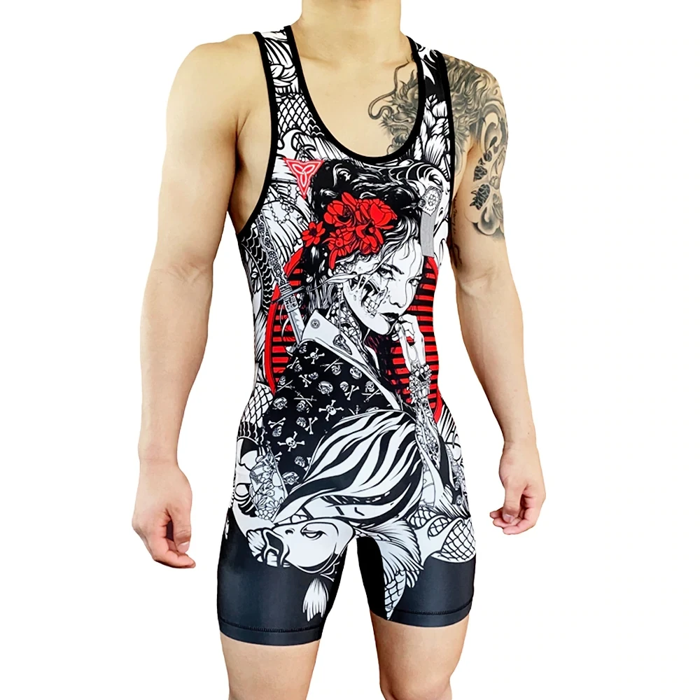 Men\'s full body swimwear fitted swimsuit for Gym bodybuilding and wrestling weightlifting clothing summer running apparel