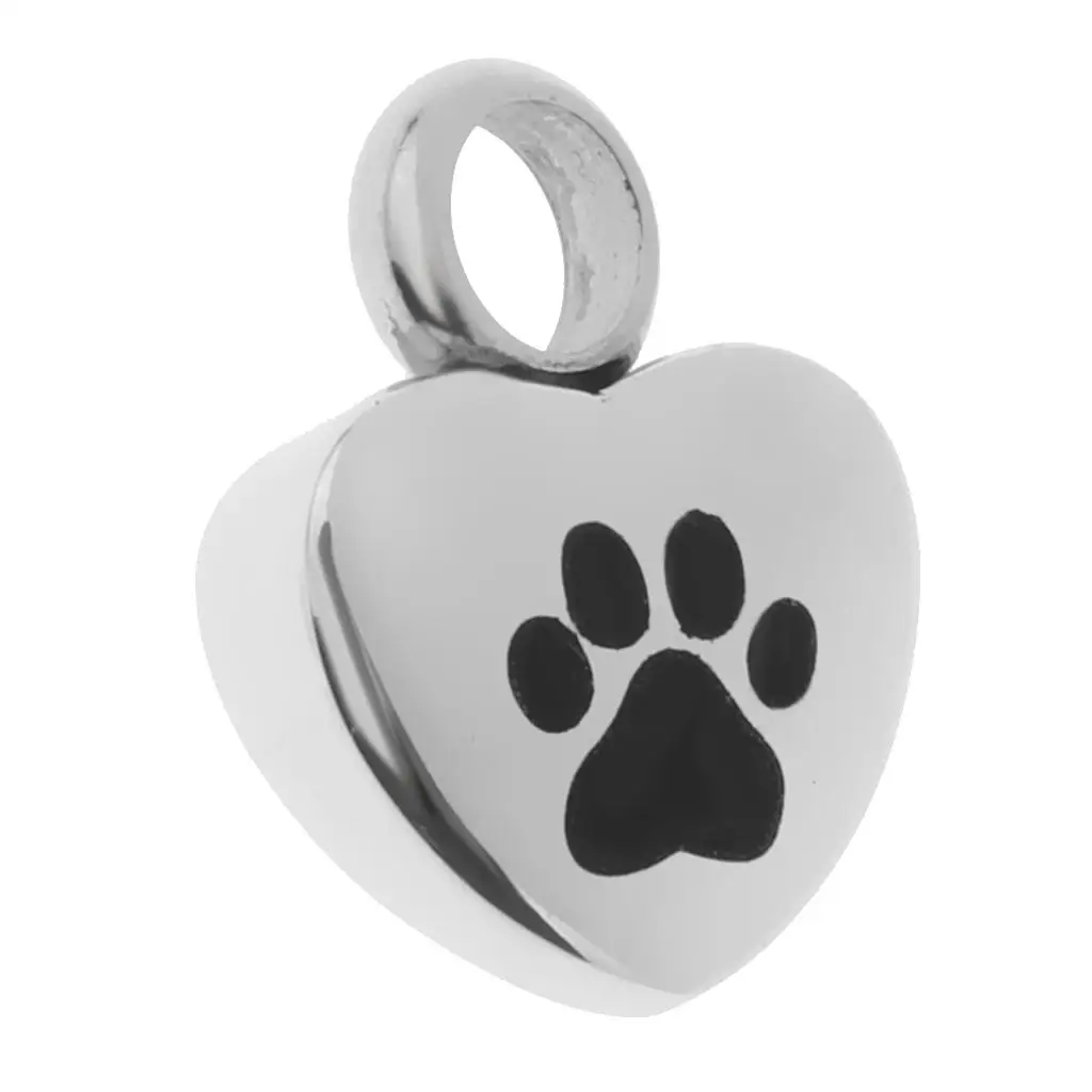 Heart Memorial Stainless Steel Pendant Animal Print Ash Urn Necklace Keepsake Cremation Jewelry for Pets