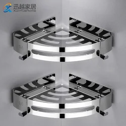 Corner Bathroom Shelves Shampoo Holder Wall Hooks Hanger Rack Polished Silver Stainless Steel Shower Caddy Toilet Accessories