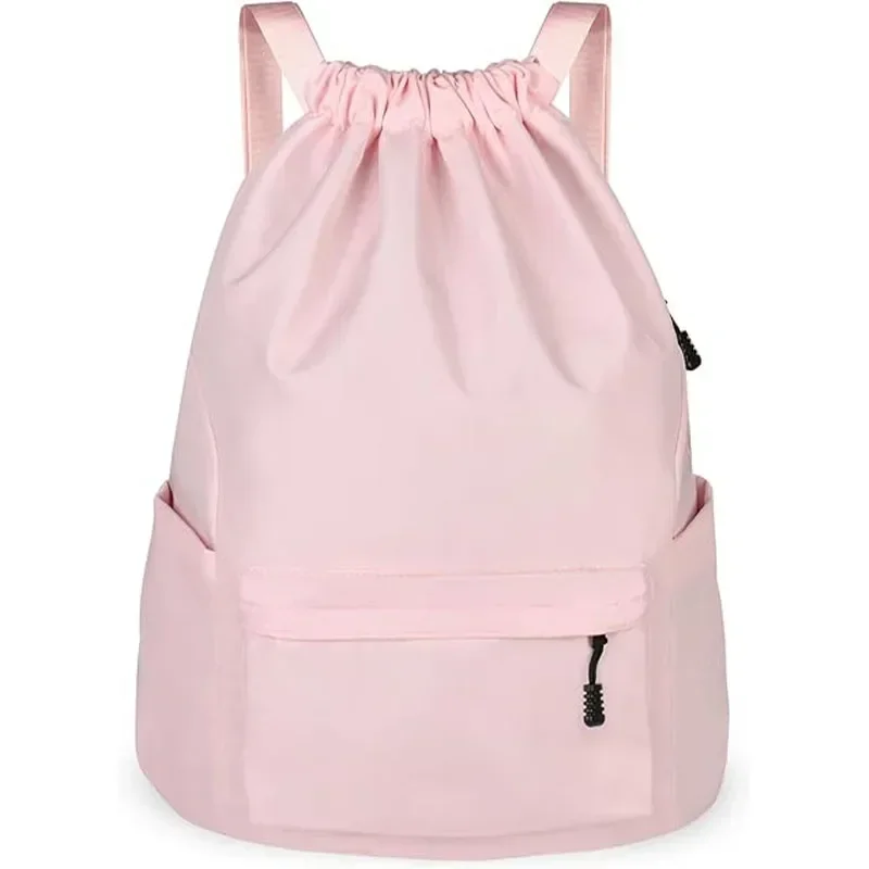 a-STE11 Backpack Water Resistant Sports Gym Bag Drawstring Bags Swim  for Men Women Pink