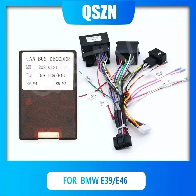 Qszn dvd 16 pinos cabo de alimentação canbus caixa decodificador para bmw 5 (e39)/x5 (e53) cabos de fiação do chicote de fios rádio do carro