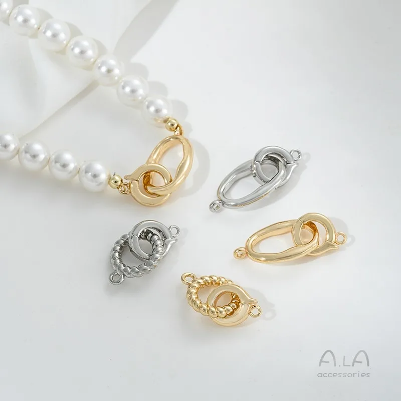 14K Gold-Color Special-shaped Oval Double Circle Buckle Pearl Bracelet Necklace Connecting Pendant Buckle DIY Jewelry Accessori