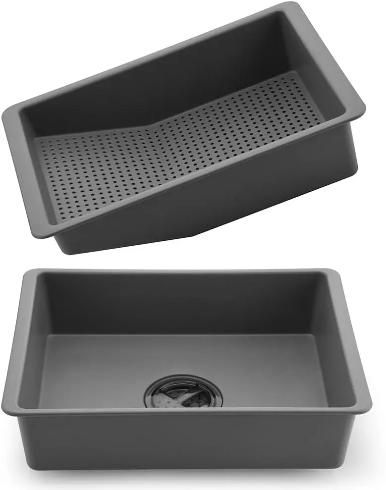 

2-in-1 Dish Basin Set For Washing Dishes in Kitchen Sink, With Filter Basket Drain Hole Plug/Stopper,Multi-purpose and Portable