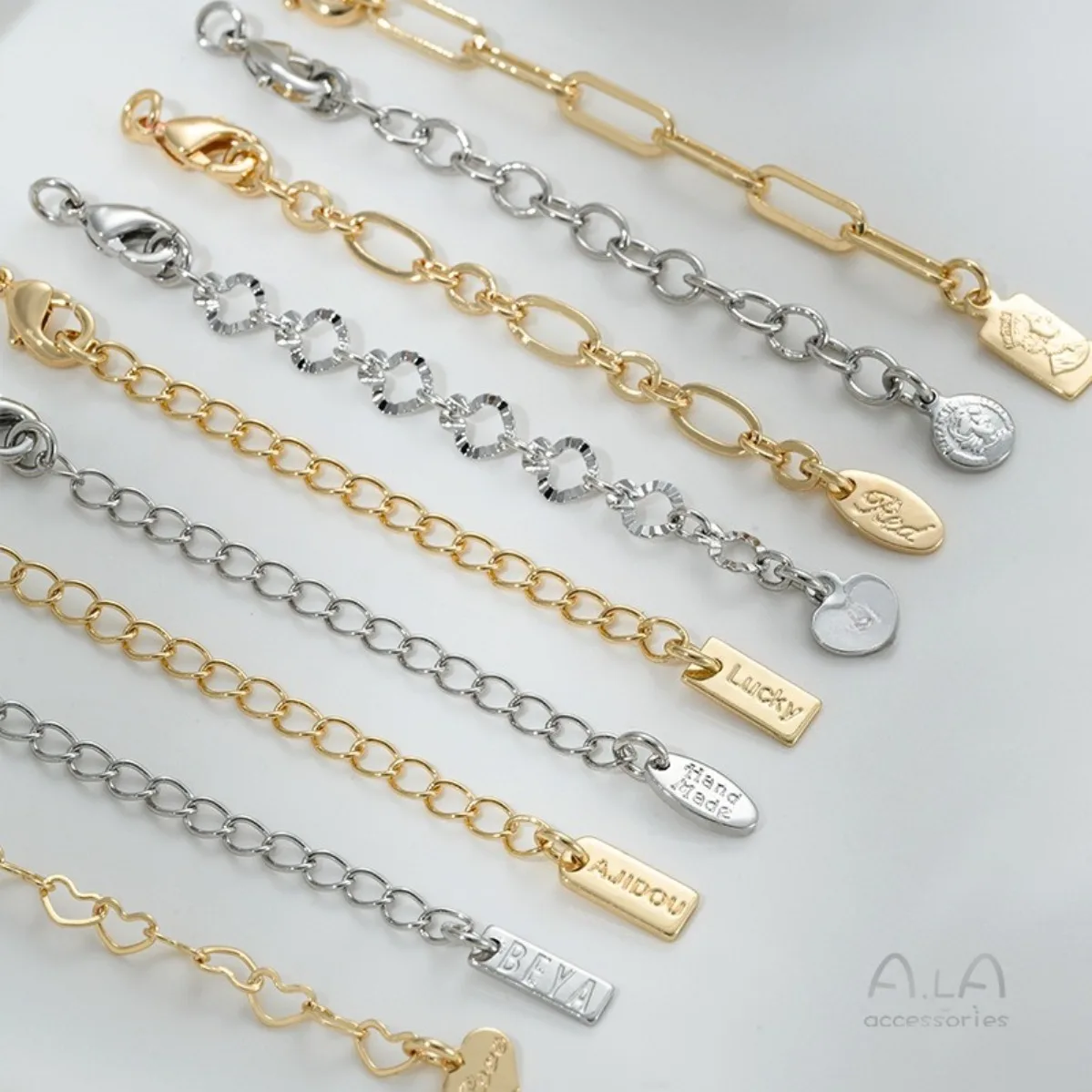 Brass 14K Gold Plated Rectangle Oval Tag Extension Tail Chain DIY Pearl Bracelet Necklace End Findings
