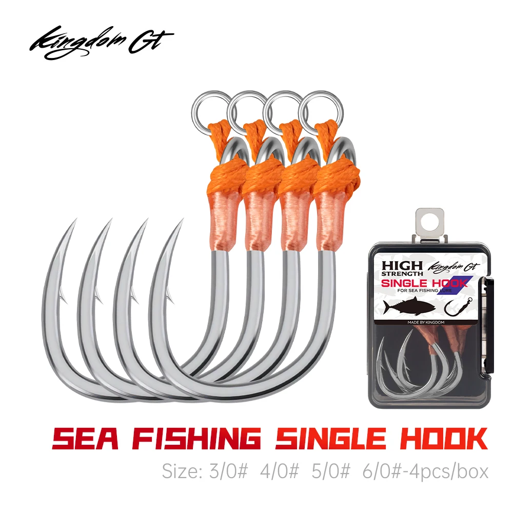 Kingdom GT Sea Fishing Single Hook 3/0 4/0 5/0 6/0 High Strength Carbon Steel Anti-corrosion Barbed Sea Fishing Tackle Hook