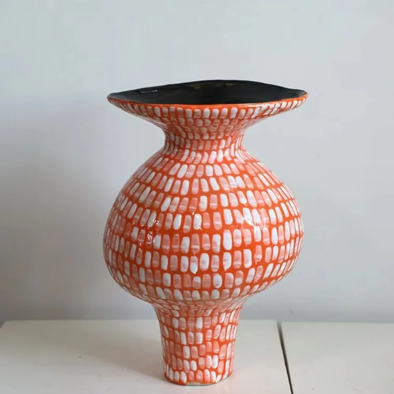 

Pottery ceramic vase hand-painted medieval style, elegant flower arrangement for the boarding room