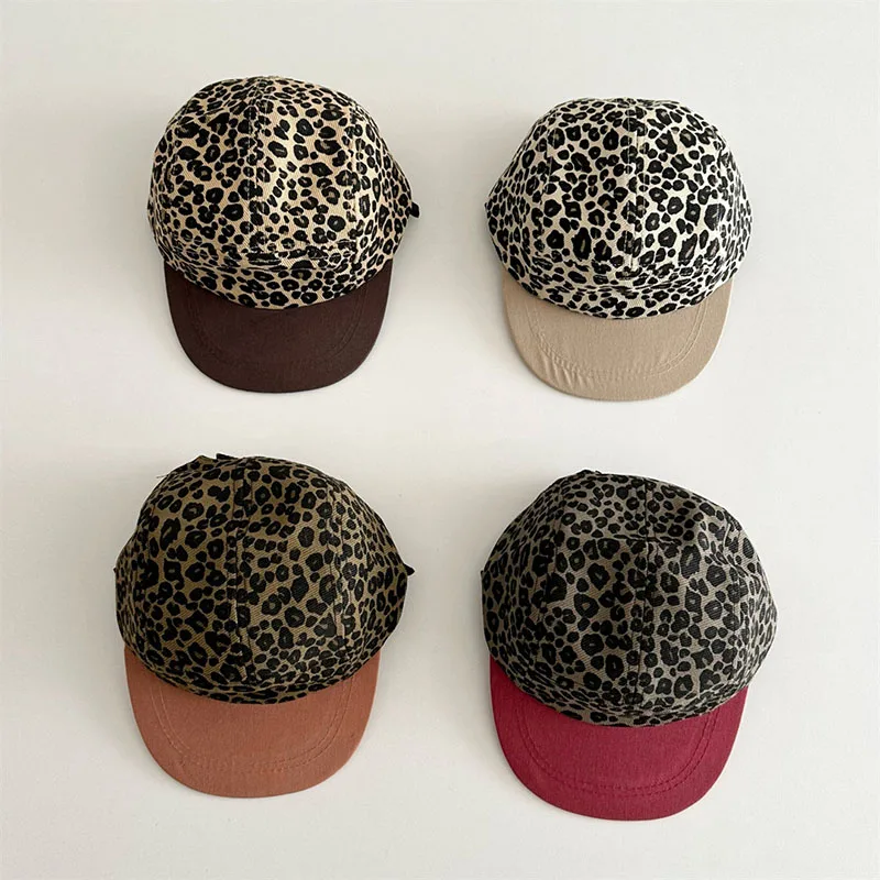 New Spring Kids Flat Cap 2-6T Cute Leopard Print Girls Peaked Cap Adjustable Boys Flat Brim Baseball Cap