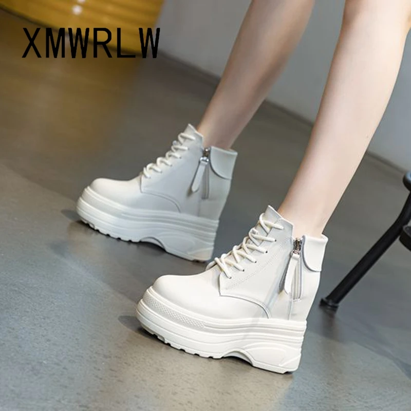 XMWRLW Genuine Leather Ankle Boots For Women Autumn Winter Shoes Fashion Hidden Heel Women Platform Shoes Ankle Boot Size 33