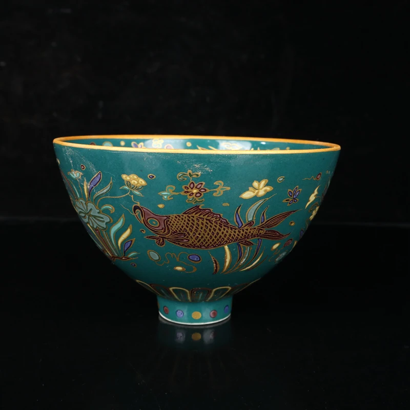 Jingdezhen Antique Porcelain Ornaments Colorful Fish And Algae Patterned Cups