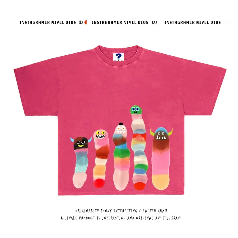 

Футболка из чистого хлопка 250 г/м² с коротким рукавом, мужская, с простым принтом, в стиле Candy Bug Bug School, высокое качество, модная, с защитой от солнца, женская