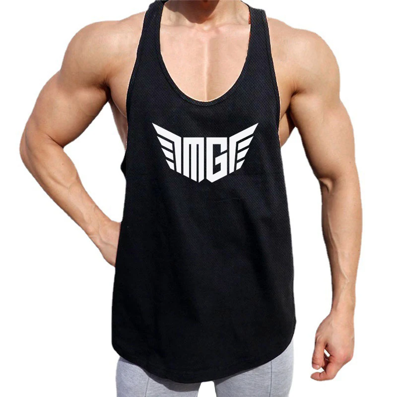 Men Gym Stringer Tank Top Hollow Mesh Sports Vest Moisture Wicking Sleeveless Vest For Running Bodybuilding Workout Clothes