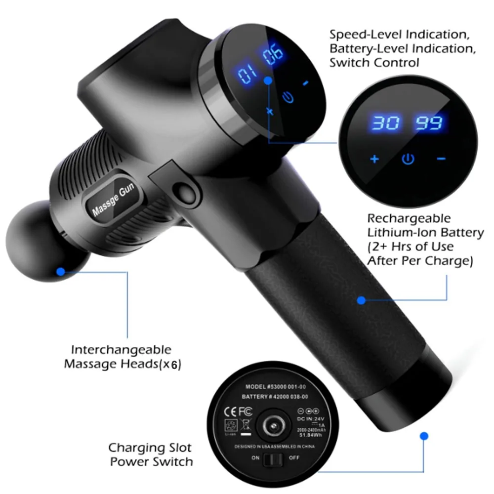 30 Speed Handheld Deep Tissue Percussion Muscle Massage Gun, Quick Rechargeable Body Vibration Led Touch Screen Massage Gun.