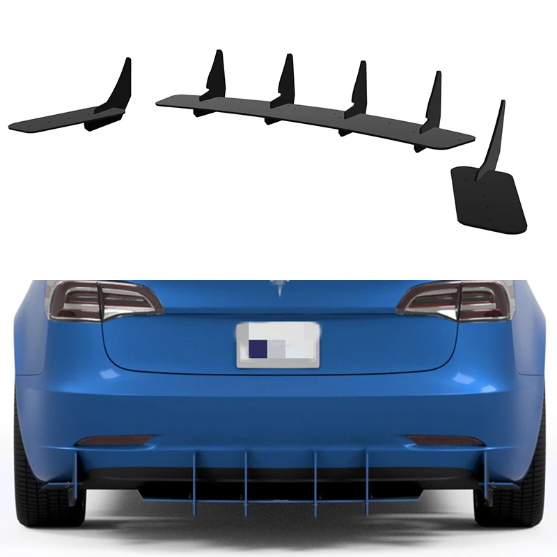 

Use For Tesla Model 3 2017--2022 Year Rear Diffuser Bumper Lips Spoiler Splitter Body Kit Accessories PE Plastic Black