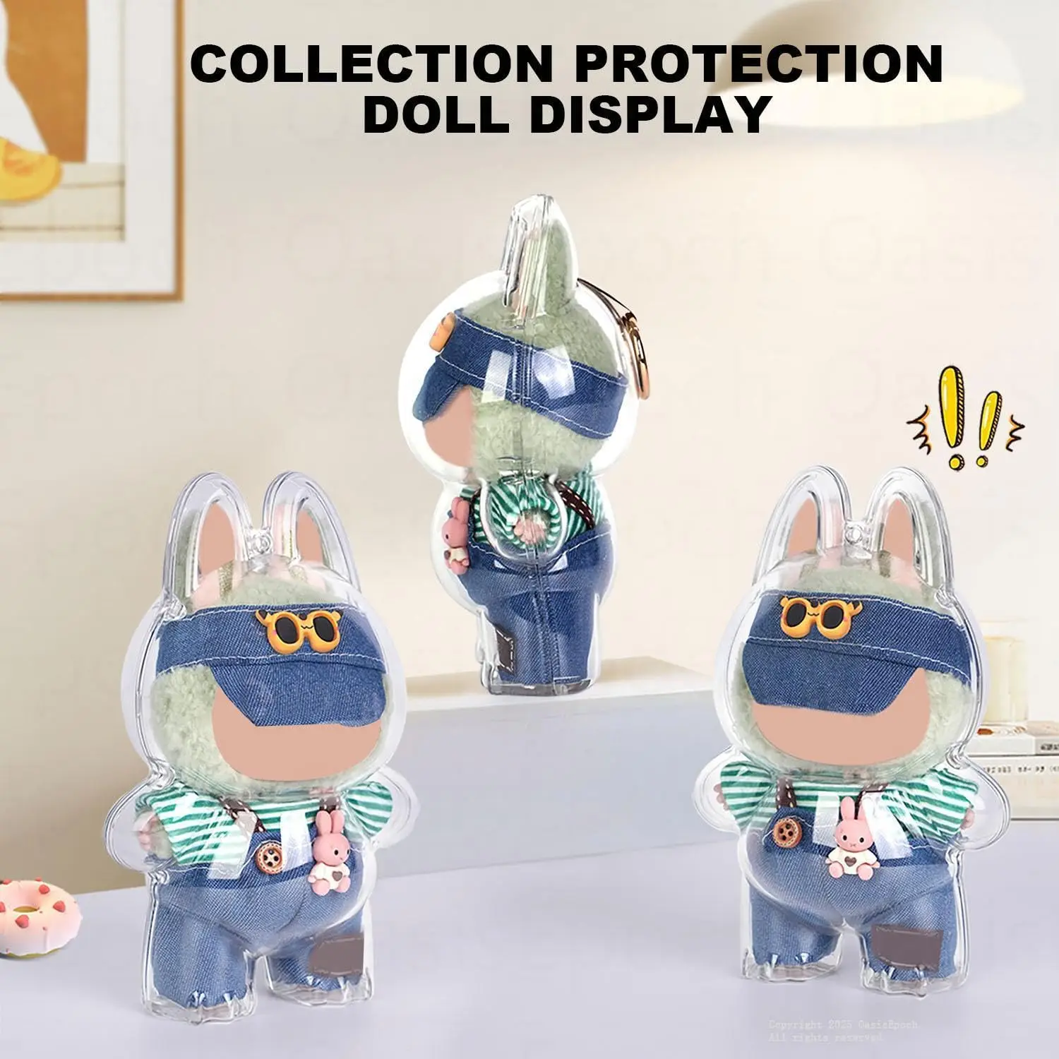 Custodia protettiva da 1-3 pezzi per bambola Labubu V1 V2 V3V4, vetrina in plastica acrilica per serie in piedi e sedili con portachiavi