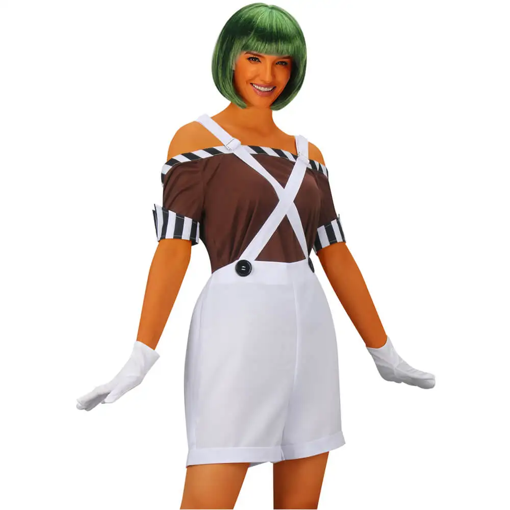 Abiti da donna Oompa in Costume da lavoratore di fabbrica di cioccolato Loompa con parrucca