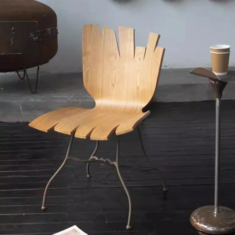 Dining chair art wrought iron leisure chair wooden leisure creative cafe art space