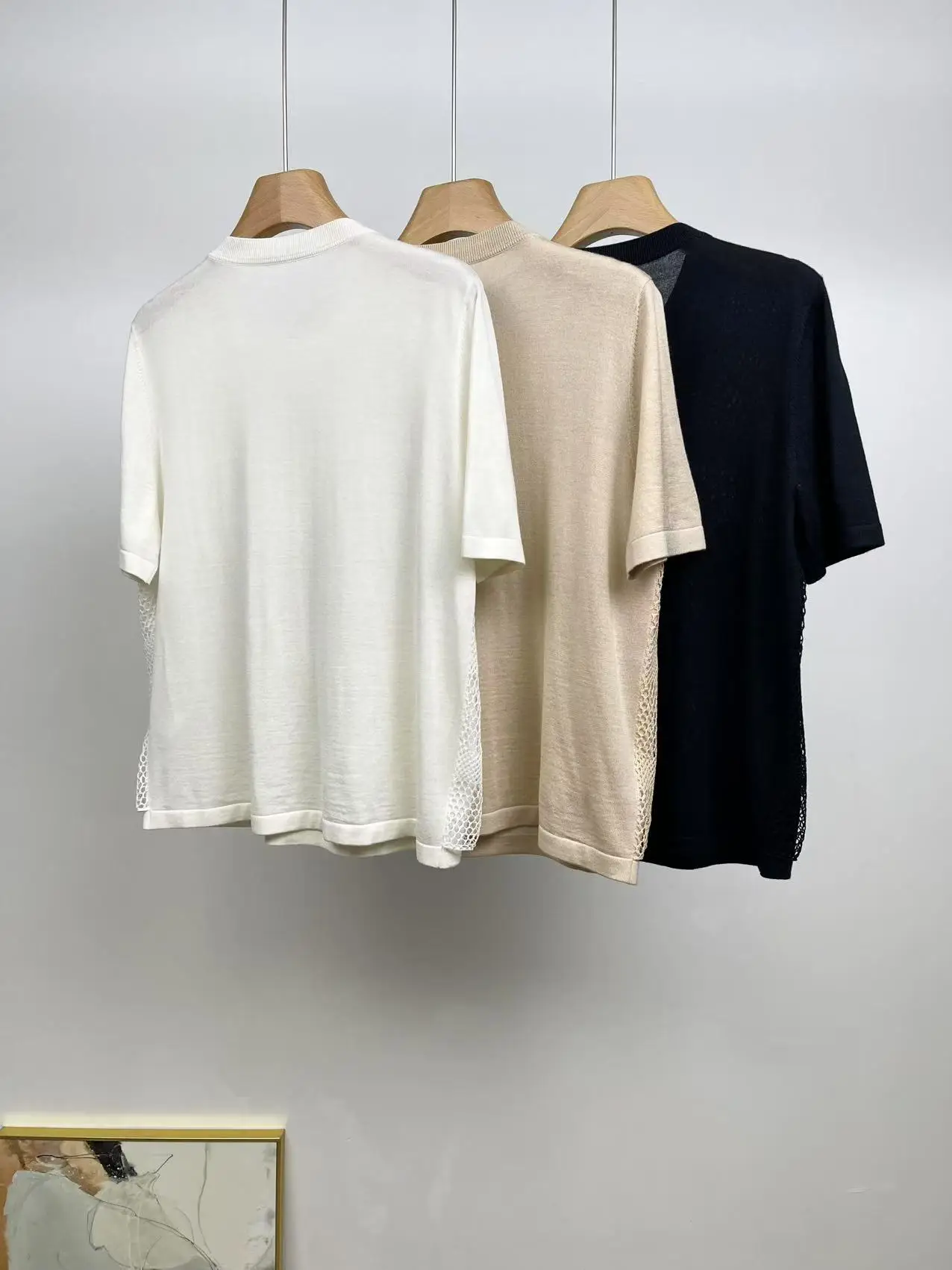 Silk Wool Knitted Tops For Women, Beaded Hollow Two-Piece, Temperament Loose Short Sleeves 2025