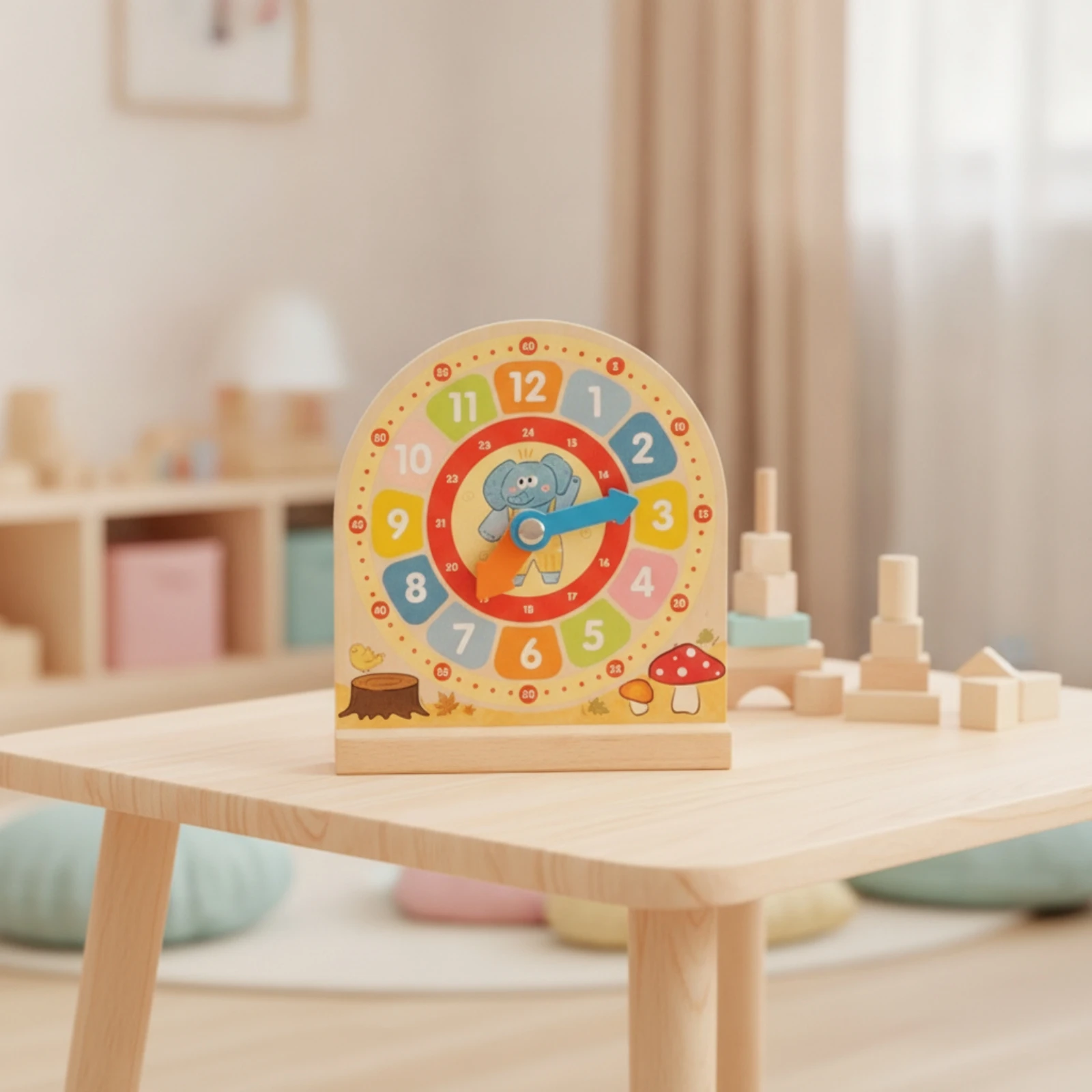 Wooden Clock with Cards Interactive Time Learning Toy Wooden Clock Visual Screenscreenless for Children, Classroom, Homeschool