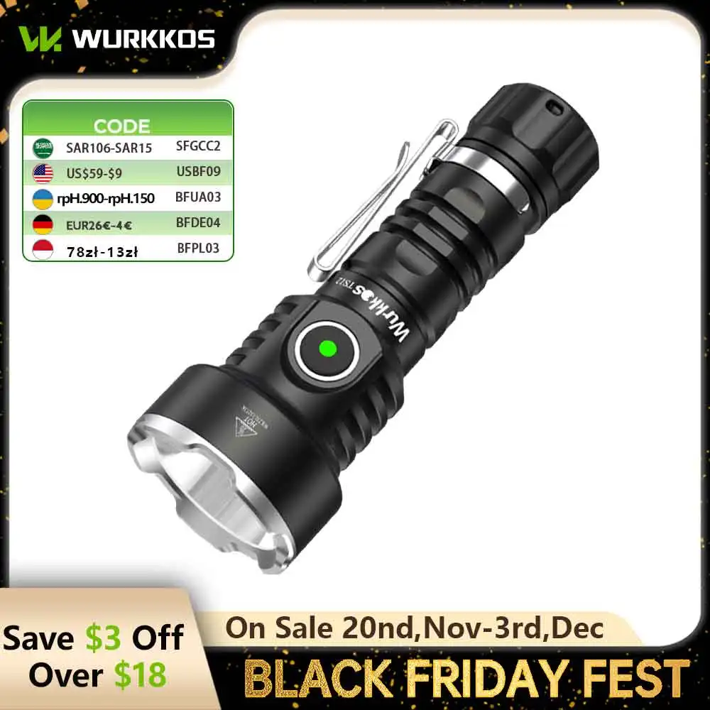 Wurkkos TS12 1050LM Mini Flashlight EDC Rechargeable LED Torch 14500 Magnetic Pocket Light  IP68 Waterproof Self Defense Lamp
