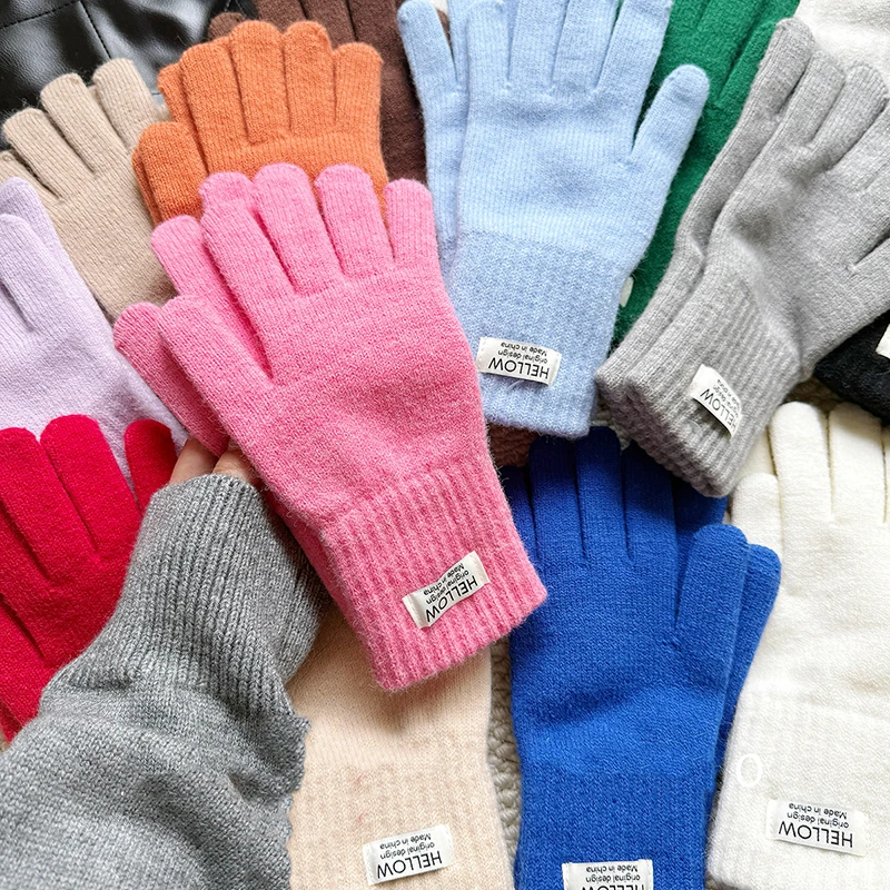 الشتاء قفازات محبوكة بسط قفازات دافئة بلون أصابع قفازات للطقس البارد الفتيات الرجال النساء والمراهقين قفازات الشتاء