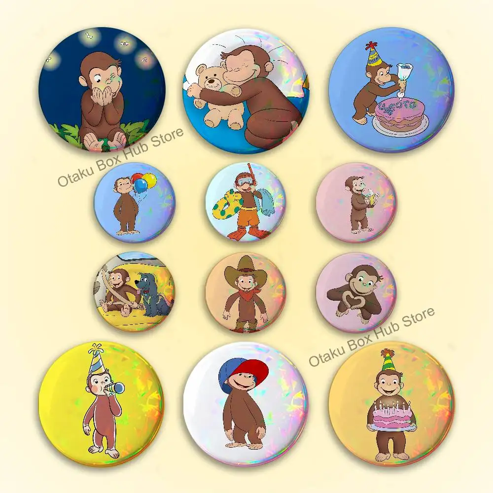 C-Curious Mokey G-George Creative Round Badge Button Pin Bag Decor Fans Collection Friends Gift Brooch