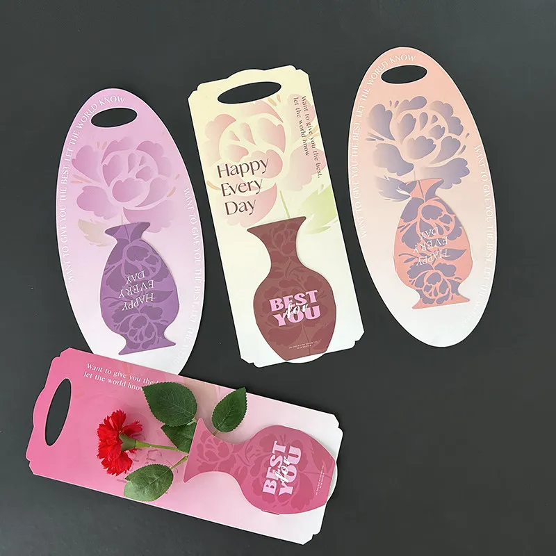 20pcs Single Flower Box Card Vase Style Flower Tote Bag Bouquet Packing Box Greeting Card festival Handbag Carrying Bouquets