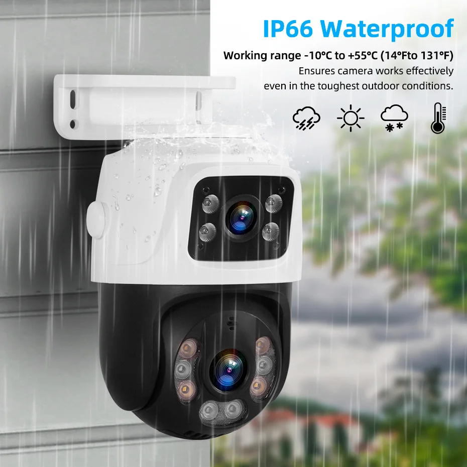 8MP 4K Dual Lens POE IP Camera PTZ Dual Screens Smart Home 360° PTZ Wired Video Surveillance Camera Motion Detection CCTV ICsee