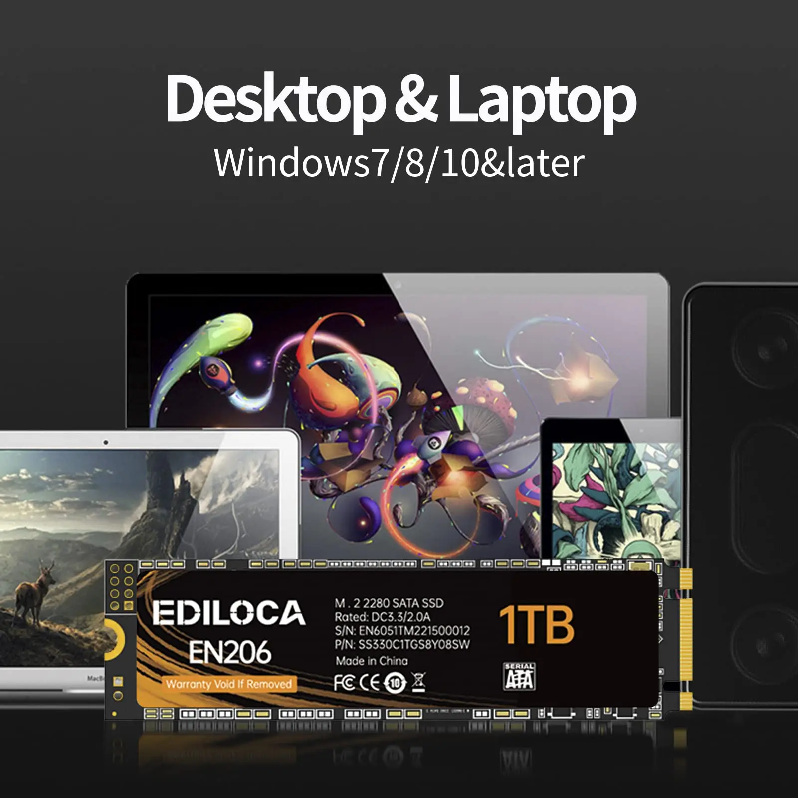 Ediloca EN206 SSD SATA 256 GB 512 GB 1 TB 2 TB M.2 SSD 3D NAND TLC 6 Gbit/s 550 MB/s Internes Solid-State-Laufwerk für Laptop PC Desktop