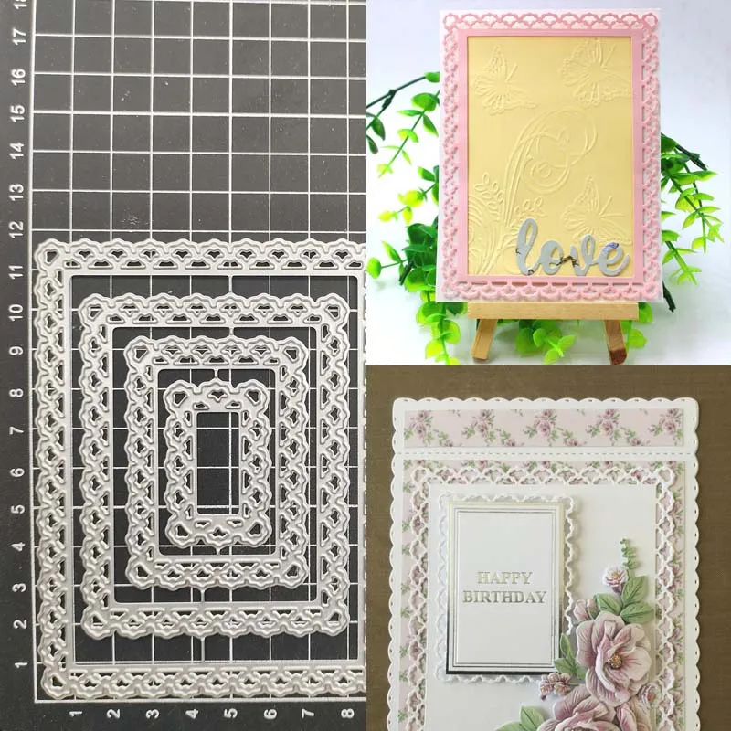 Lace Rectangle Frame Metal Cutting Dies Stencil Scrapbook Album Stamp Paper Card Embossing Decor Craft Knife Mould