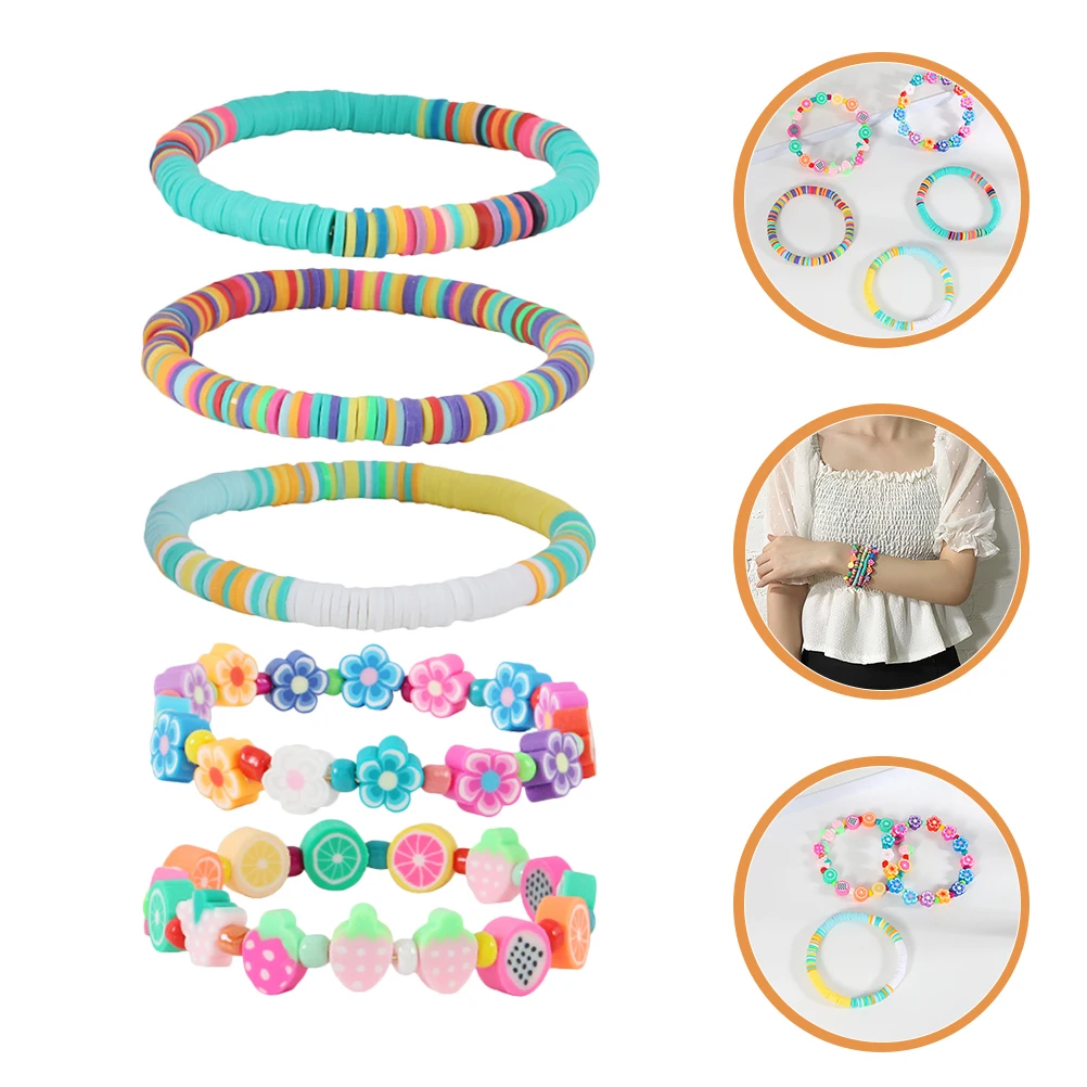 

5 Pcs Colorful Fruit Bead Bracelets Summer Clay Polymer Lightweight Comfortable Stackable One Size Fits Girls Women Gifts