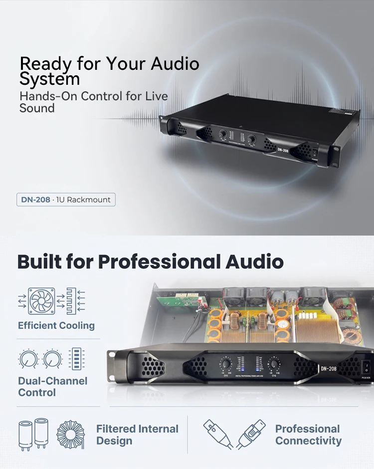 Paulkitson DN208 2-Kanal Professioneller Leistungsverstärker Klasse-D 2Ω 2×1600W Hochleistungsverstärker für Bühnenkonzerte und Live-Lautsprechersysteme – Detail 6