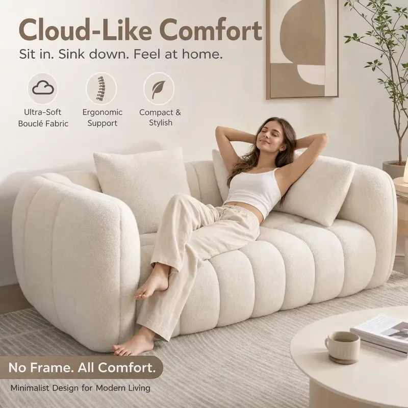 High Quality Soft Terry Fabric Segmented Seat Cushion Cloud Texture Sofa Suitable for Living Room Foldable Compression Type