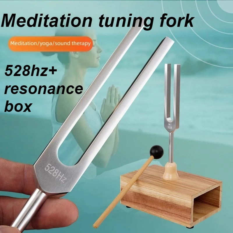 Steel 528hz Tuning Fork Resonance Box Meditation Sound Therapy Tuning Forks with Wooden Box Sustain Length Relaxing Instruments