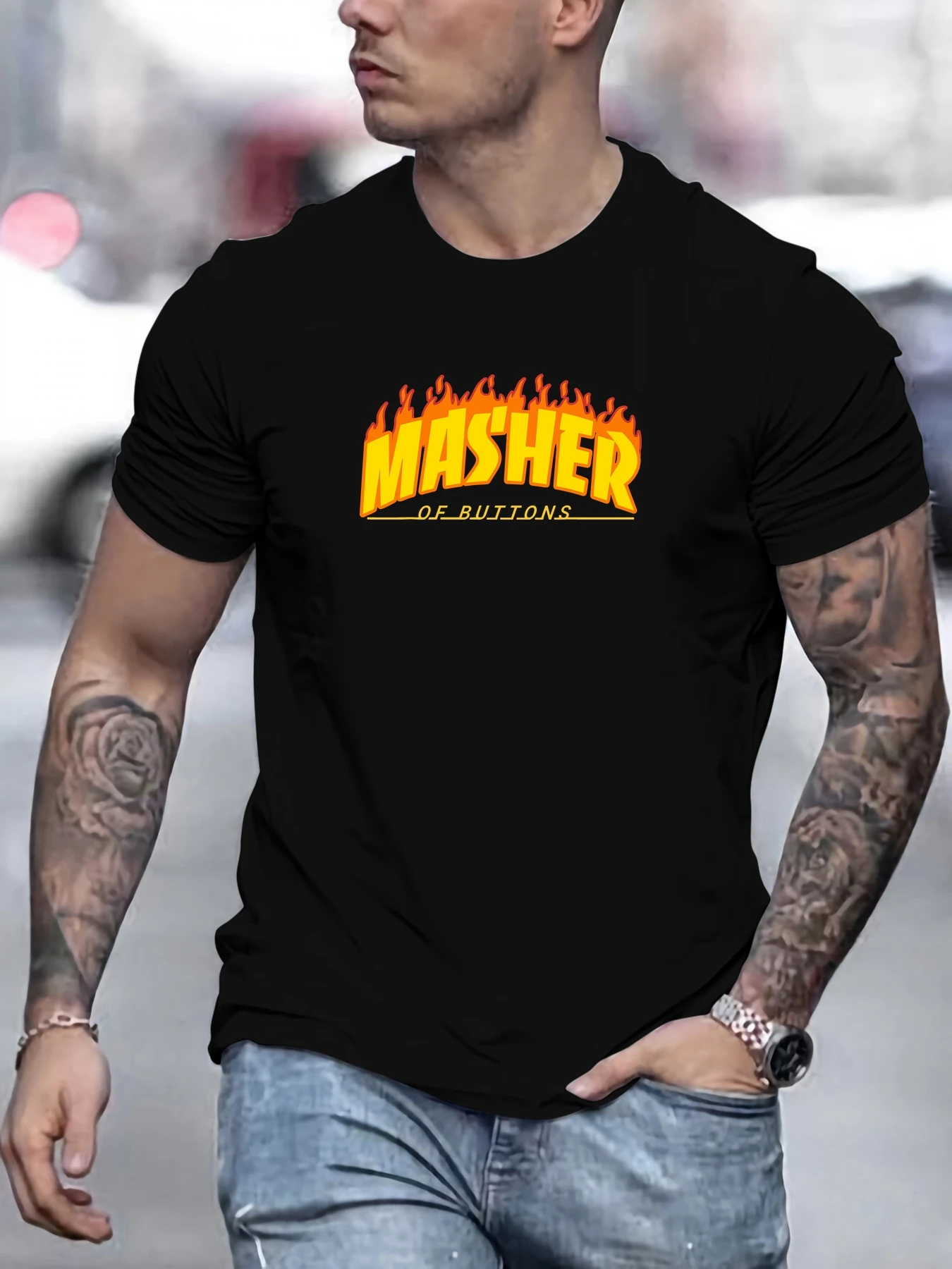 

Men's MASHER pattern summer casual crew neck short T-shirt