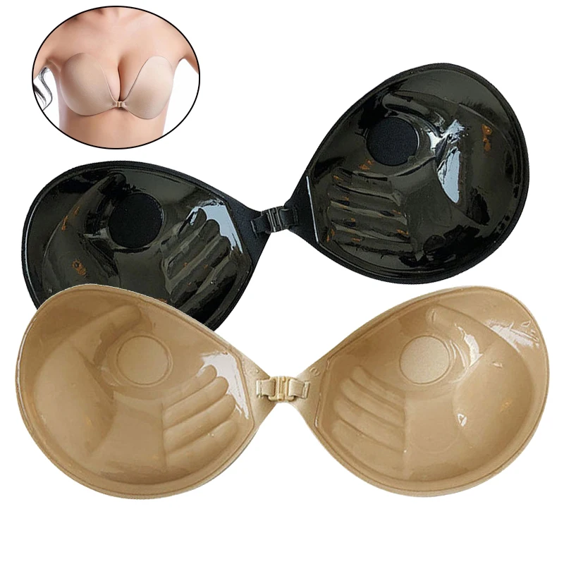 

Adhesive Silicone Strapless Backless Stick on Thick Push Up Bras with Front Closure for AMAZING Cleavage and Lift