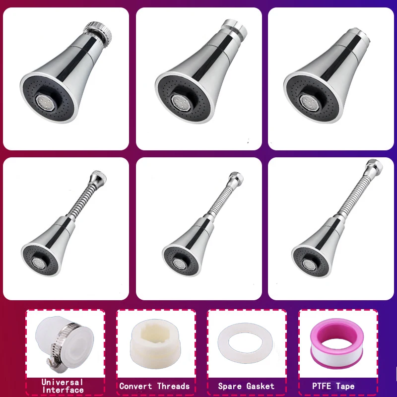 Kitchen Water Tap Faucet Adjustable Pressure Rotating Water Tap Shower Head Water Saving Shower Faucet Nozzle Adapter