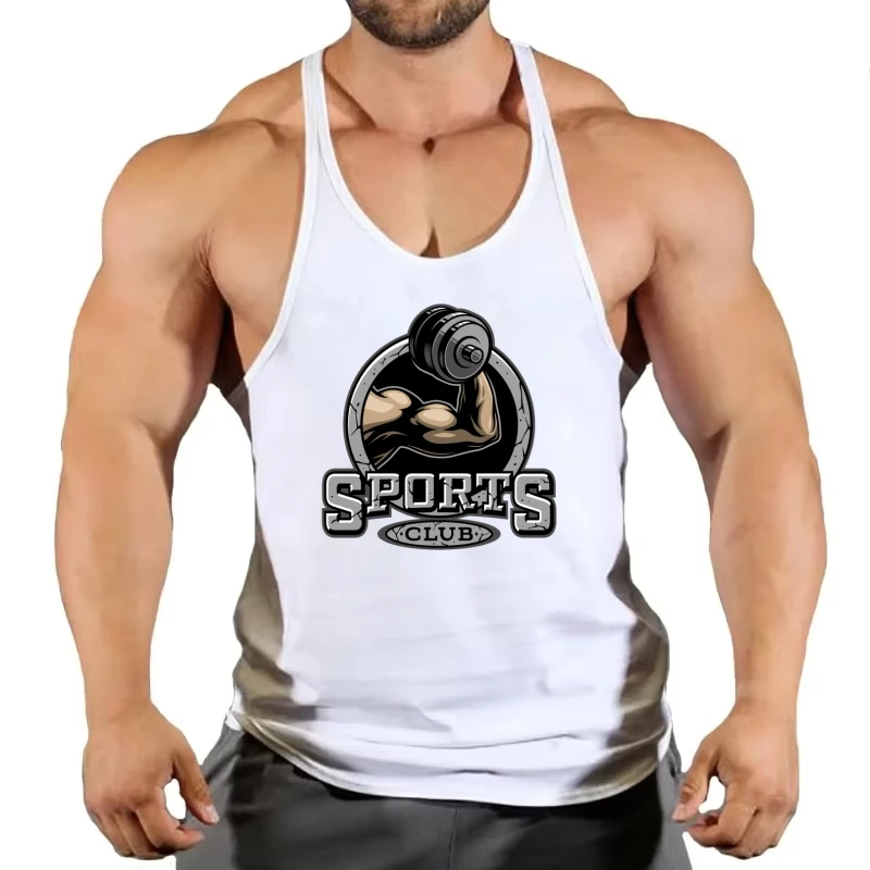 Men's Sports Club Stringer Vest - Dumbbell & Muscle Print, Quick - Dry Material, Y - Back Style, Great for Gym Workouts