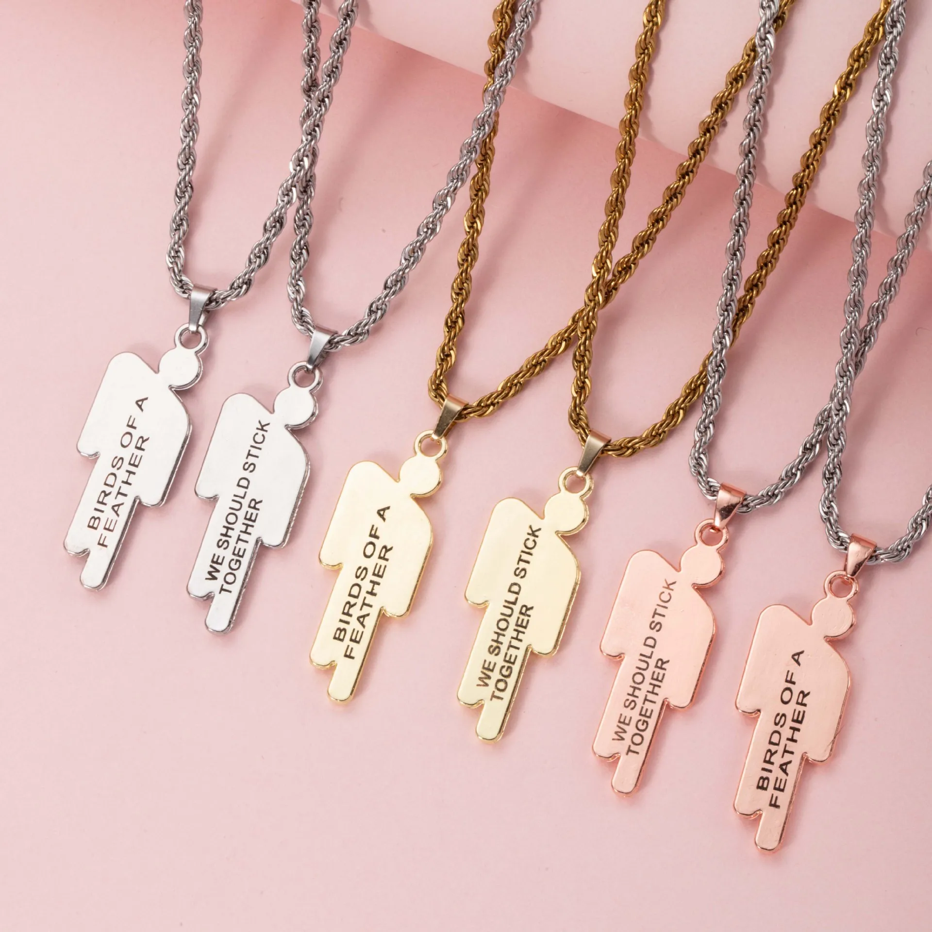 

Fashion Hip hop double tilted head small character engraved pendant necklace niche Stainless Steel Valentine's Day Necklace gift