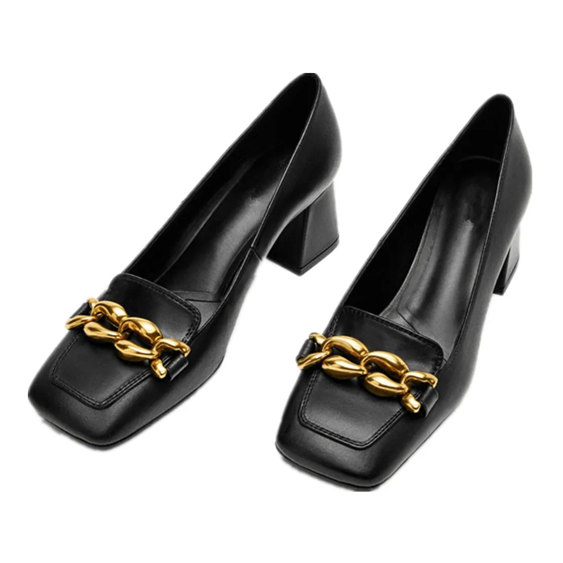 

Maxdutti Fashion Gold Buckle Shoes Women England Office Lady Square Toe Fashion Elegant Casual Genuine Leather High Heel Shoes