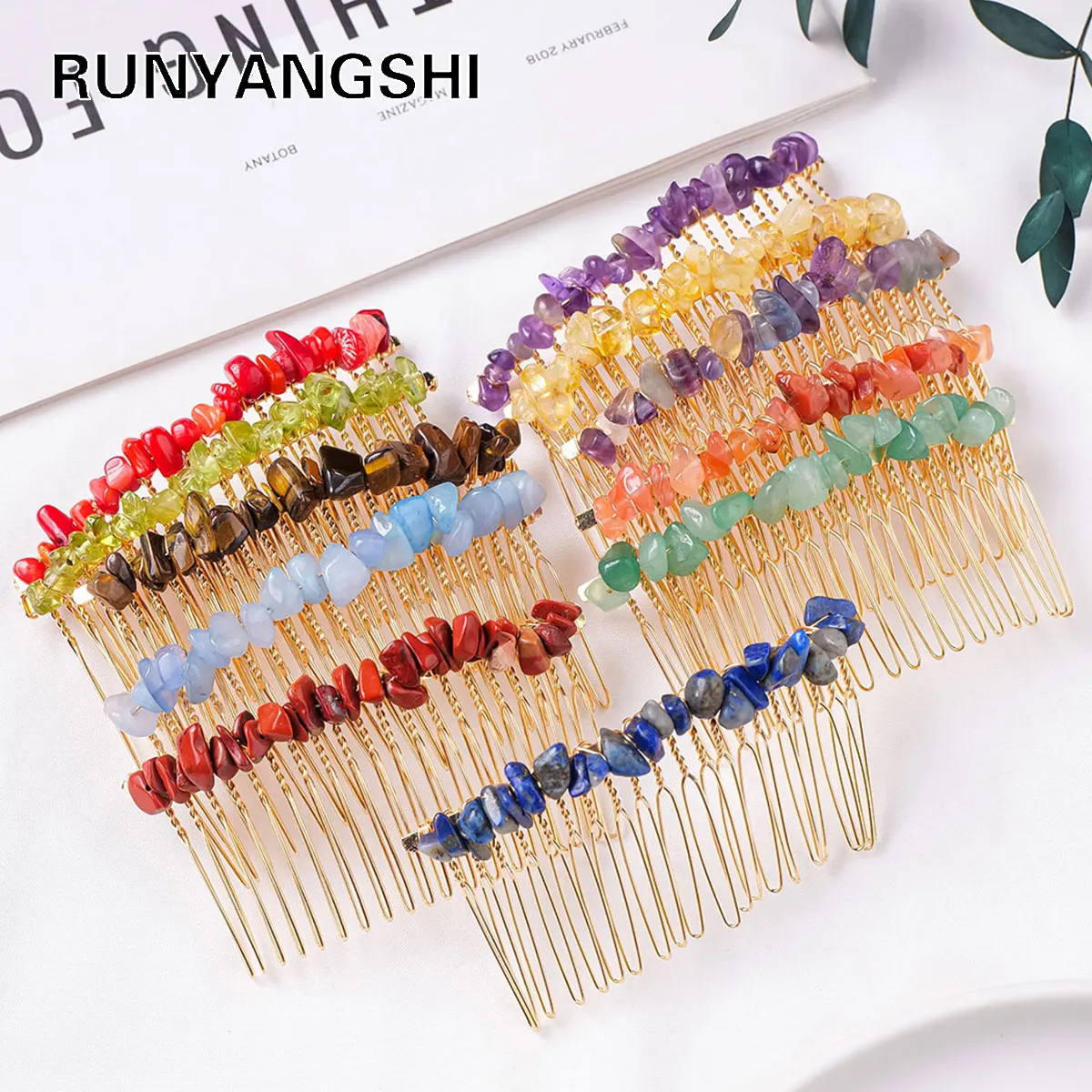 1pc Natural Stone Hair Accessories DIY Handmade Crystal Health Energy Macadam Decoration Crystal Hairpin Children's Day Gifts