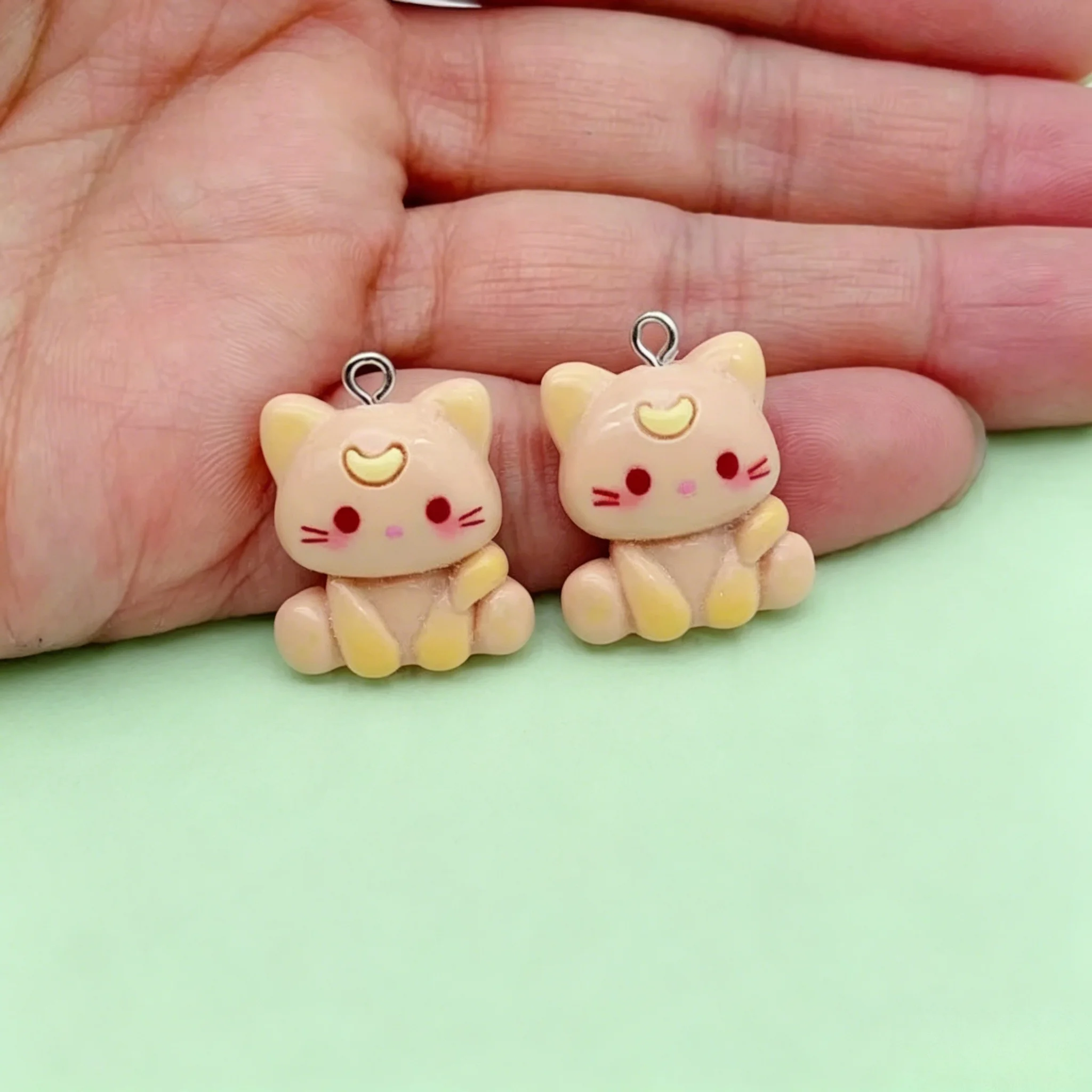 10Pcs Kawaii Moon Cat Resin Charms, Adorable Pastel Cat Pendants for DIY Jewelry