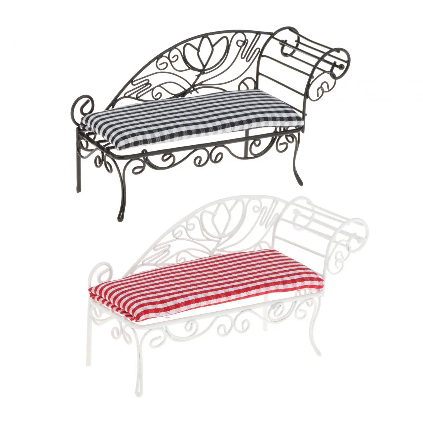 1/12 Miniature โซฟาโซฟา DIY ทิวทัศน์ Elegant รูปแบบโลหะ Miniature Daybed