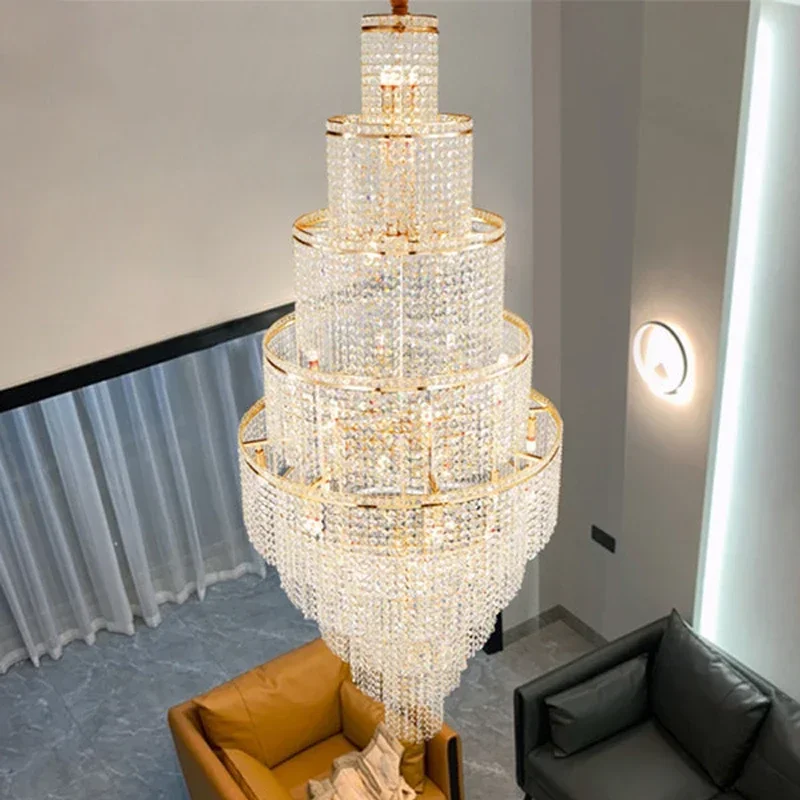 

Luxury modern crystal chandelier for staircase large living room cristal lamp gold home decor hanging light villa loft lustres
