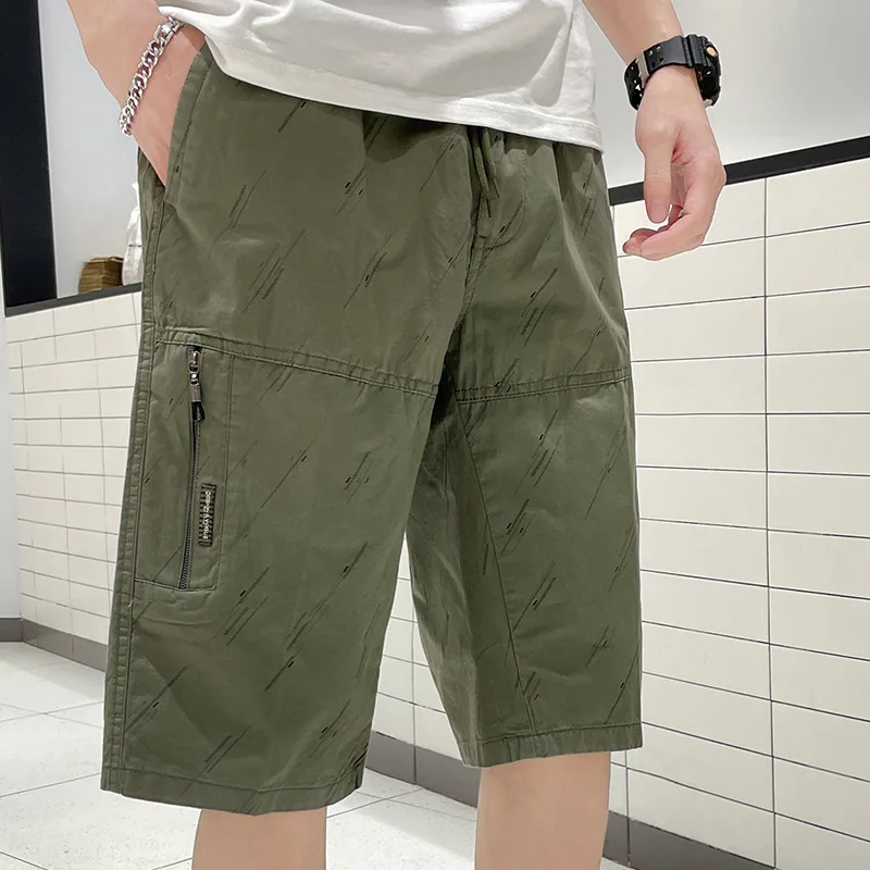 Men's Sweatpants Over Knee Summer Board Shorts Work Clothes Pure Cotton Casual Loose Breeches Fashion Multiple Pockets Pants