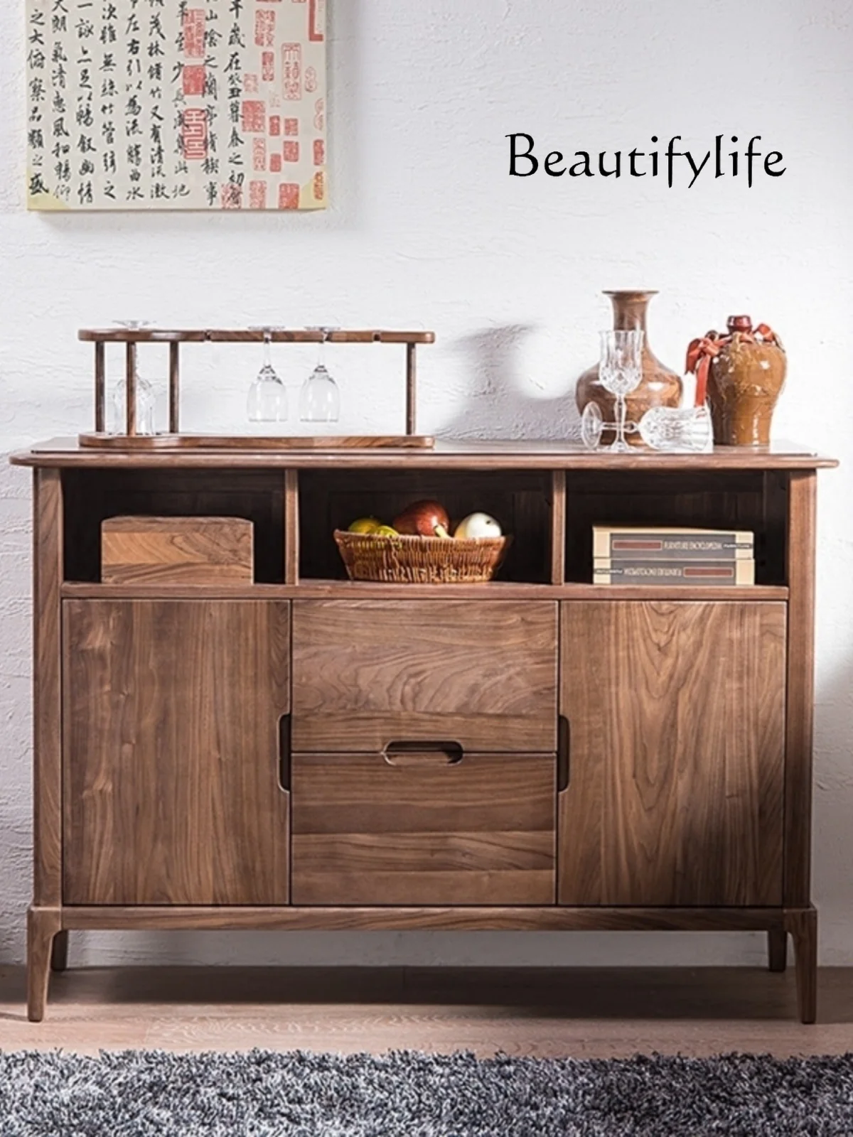 New Chinese Zen Solid Wood Sideboard Modern Minimalist Equipment Sideboard Minimalist Tea Cabinet