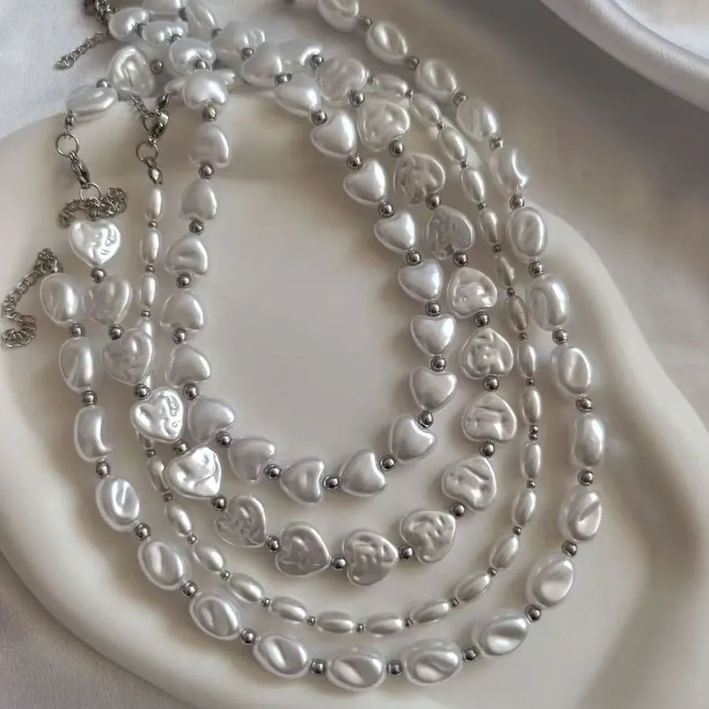 Elegant White Imitation Irregular Heart Shape Necklaces Wedding Party Jewelry Vintage Pearl Choker Necklace For Women X0367