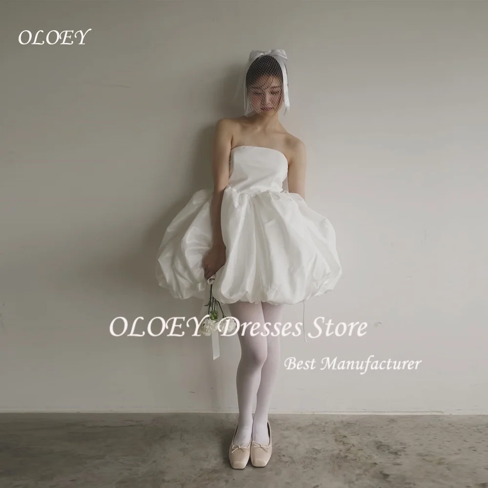 OLOEY Puffy Skirt Korea Wedding Dress Photo Shoot Simple A Line Mini Short  Formal Party Receiption Dresses Strapless ウェディ