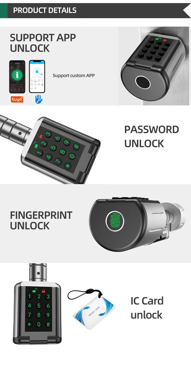 IP66 Waterproof fingerprint Smart cylinder lock password tuya ttlock bluetooth Physical button NO KEY Euro digital cylinder lock