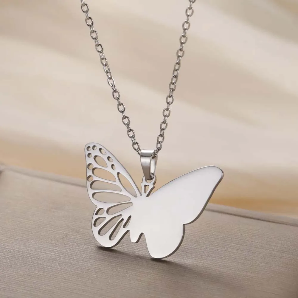 Couple Butterfly Necklace Personalized Name Custom Gift For Woman Men Girl Kid Gold Color Pendant Stainless Steel Chain Jewelry