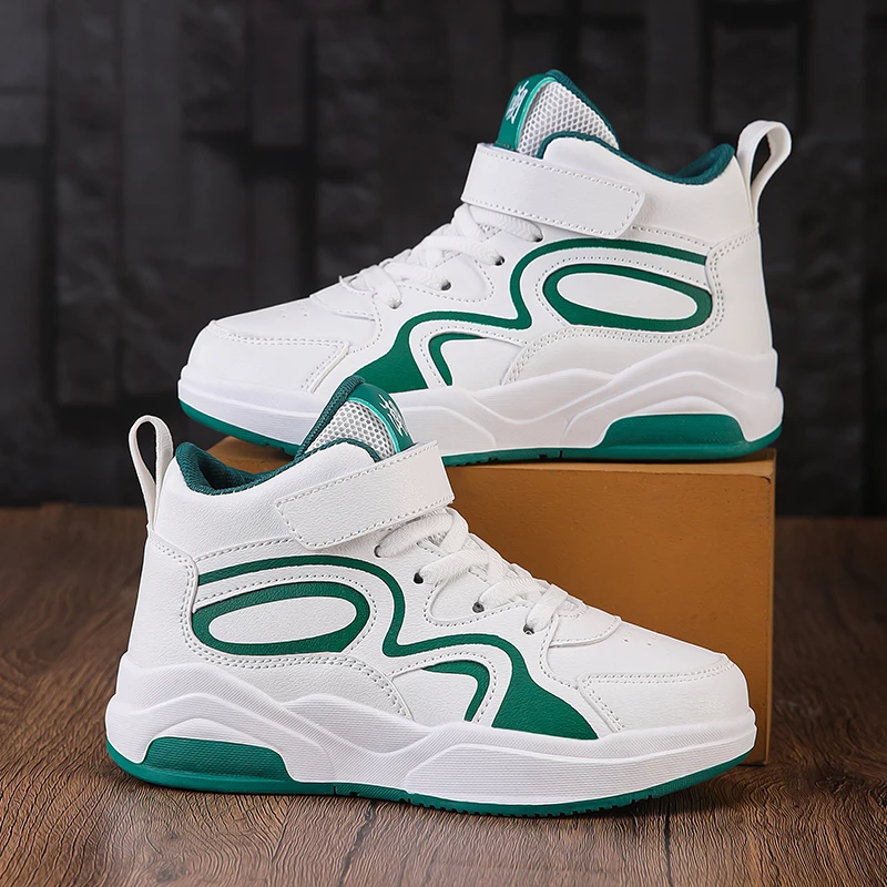 

Роскошные кожаные кроссовки для мальчиков, детская обувь для скейтборда, осенне-зимняя детская спортивная обувь, повседневные теннисные высокие кроссовки для девочек